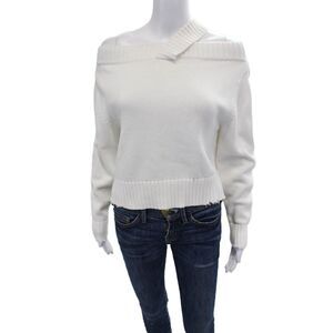 R+A Womens Square Neck Long Sleeve Pullover Thick-Knit Sweater White Size XS